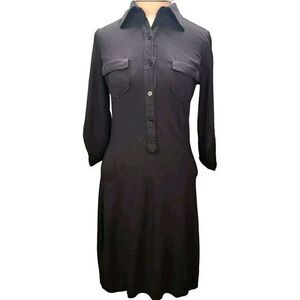 Max Studio Women's Dress Small Black Collared Button‎ Rolled 3/4 Sleeves
